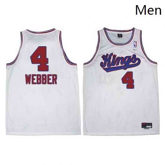 Mens Adidas Sacramento Kings 4 Chris Webber Authentic White New Throwback NBA Jersey